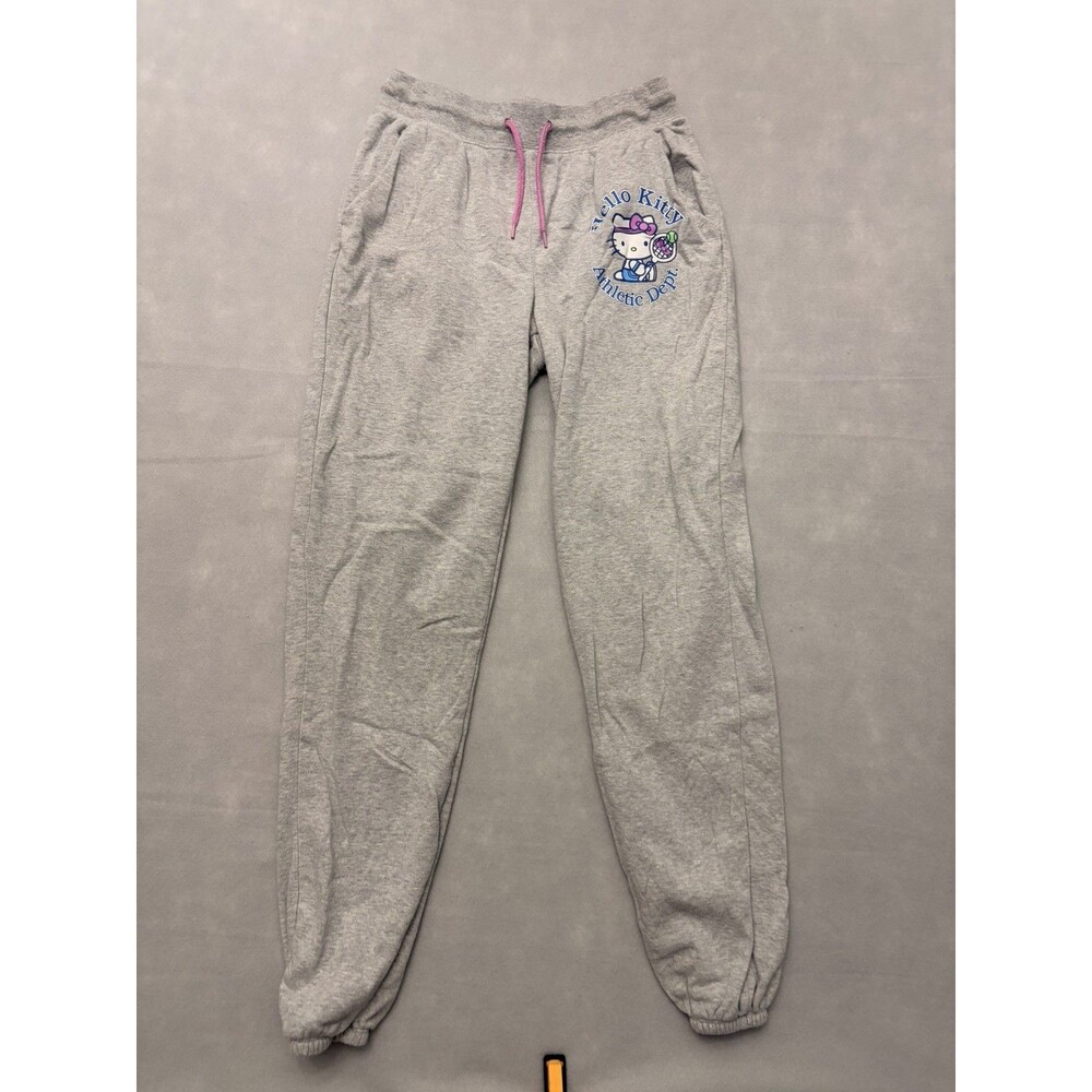 Hello Kitty Sanrio Athletic Dept Gray Jogger Sweatpants Pink Drawstring S